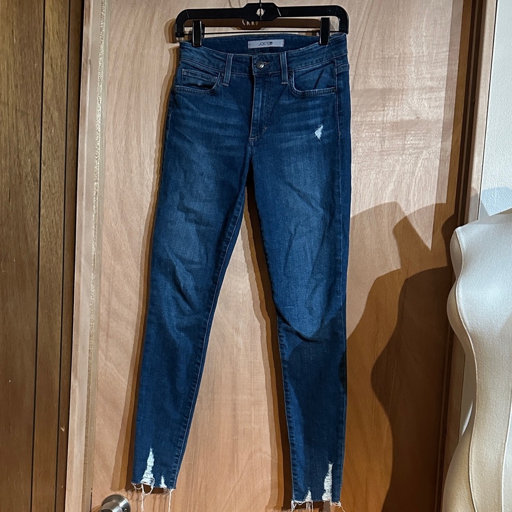 Joe's Jeans Dark Blue Skinny Jeans with Distressed Hem